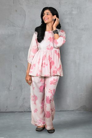 Baby Pink Shadow Floral Cord Set