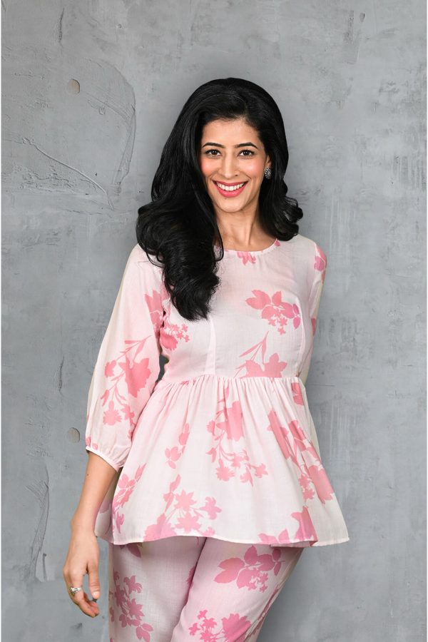 Baby Pink Shadow Floral Cord Set