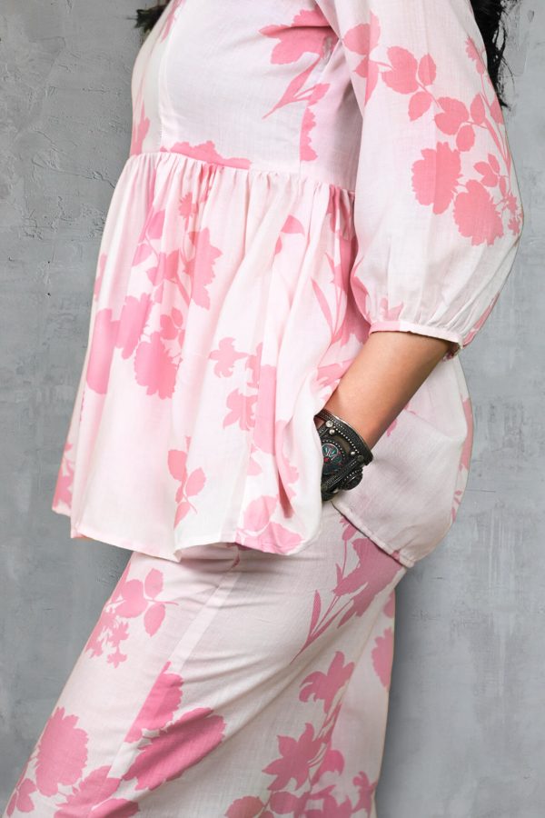 Baby Pink Shadow Floral Cord Set